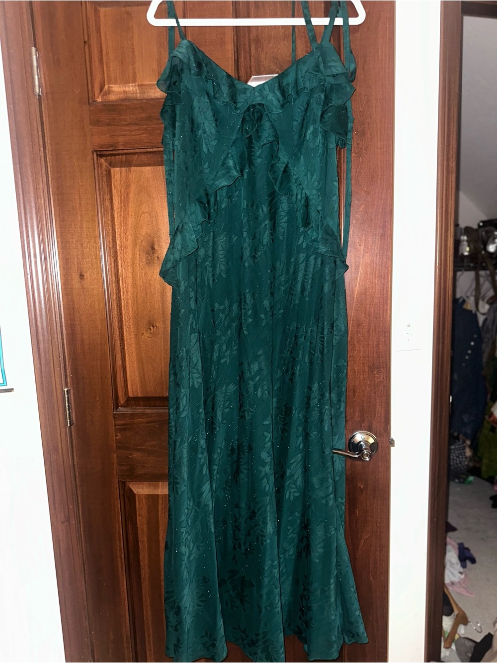 Taylor Emerald Green Ruffle Maxi Dress